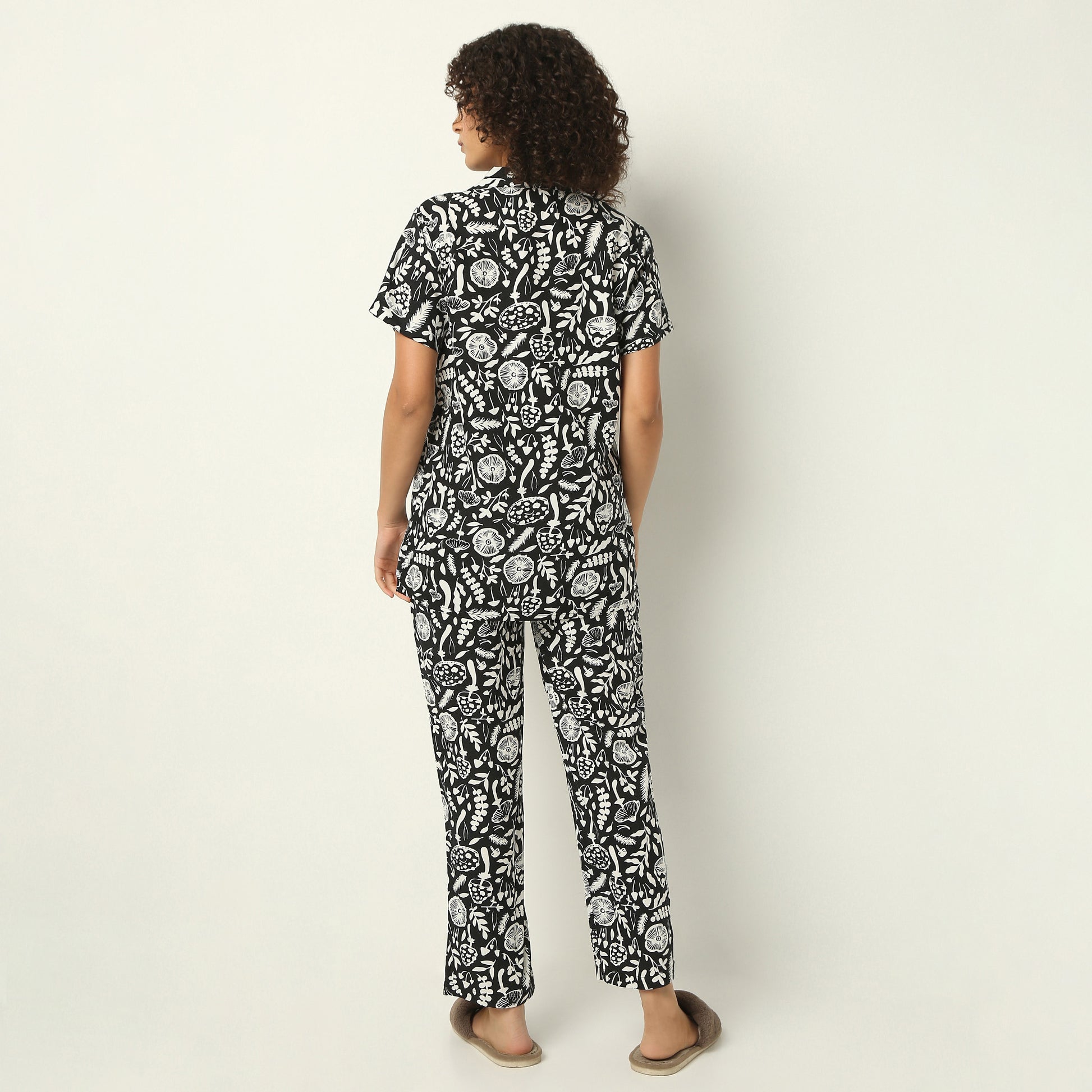 Regular Fit Printed Lapel Collar Shirt with Pyjama Set