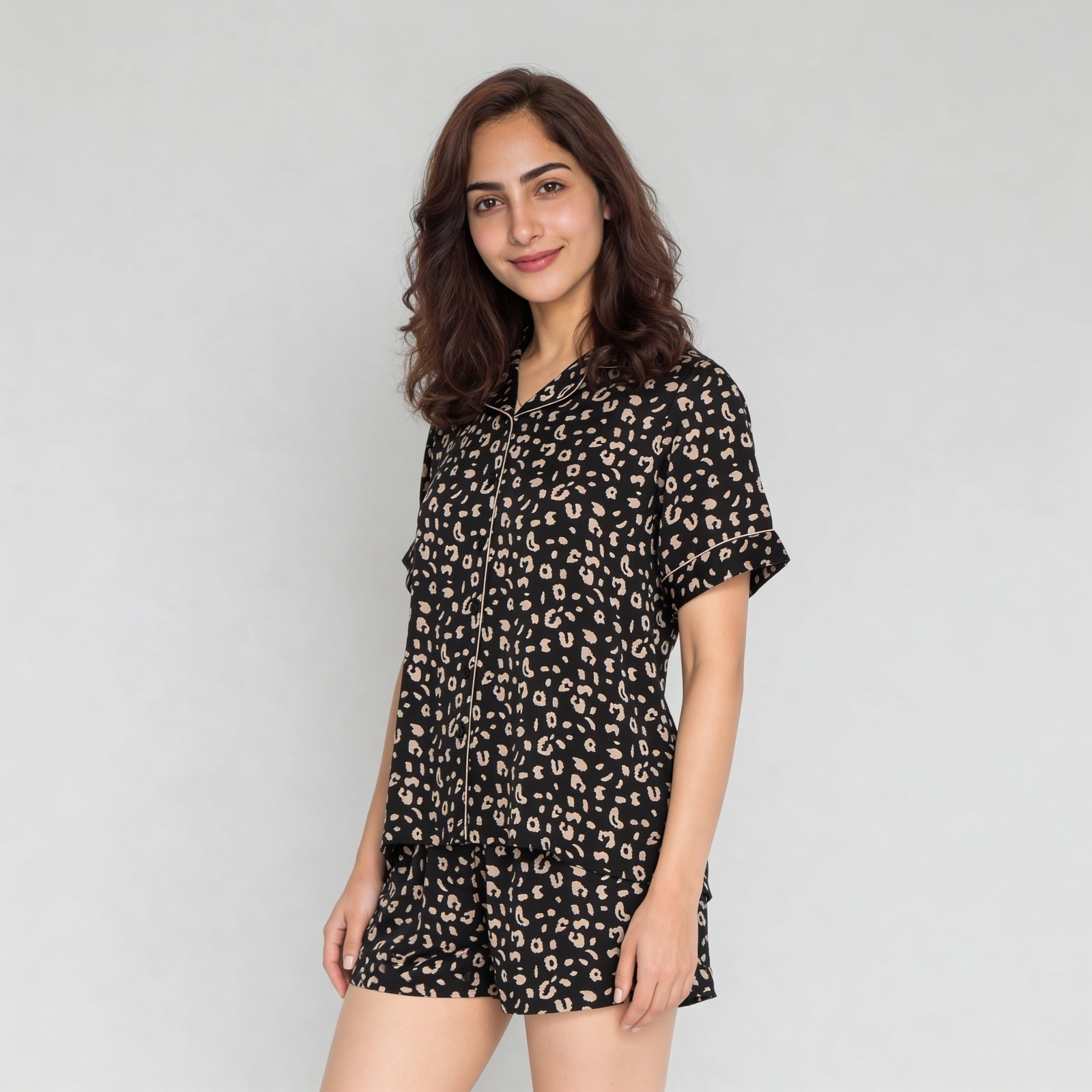 Printed Shirt with Shorts Sleepwear Set