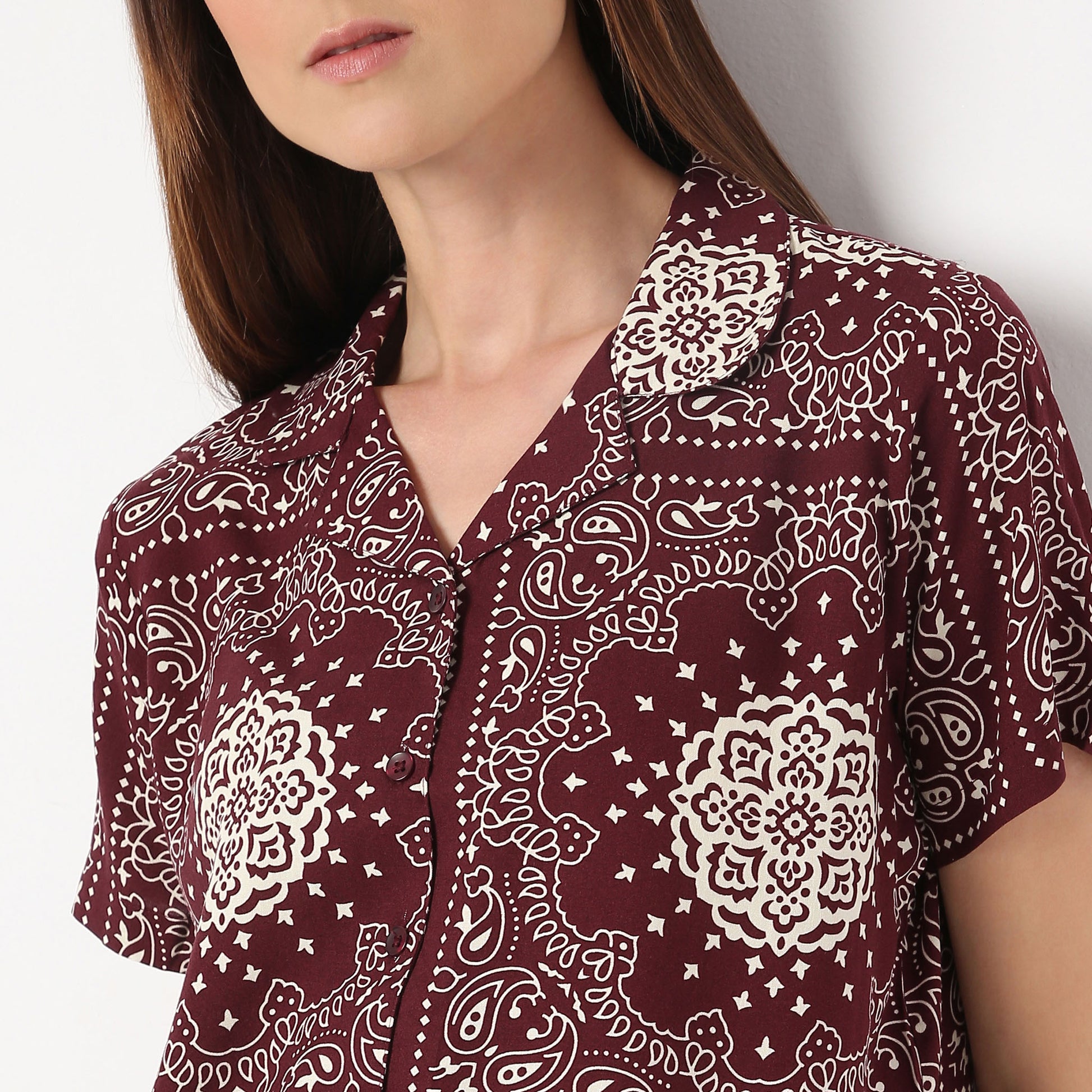 Regular Fit Printed Lapel Collar Shirt with Pyjama Set