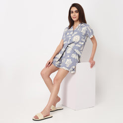 Cotto Printed Shirt with Short Sleepwear Sets