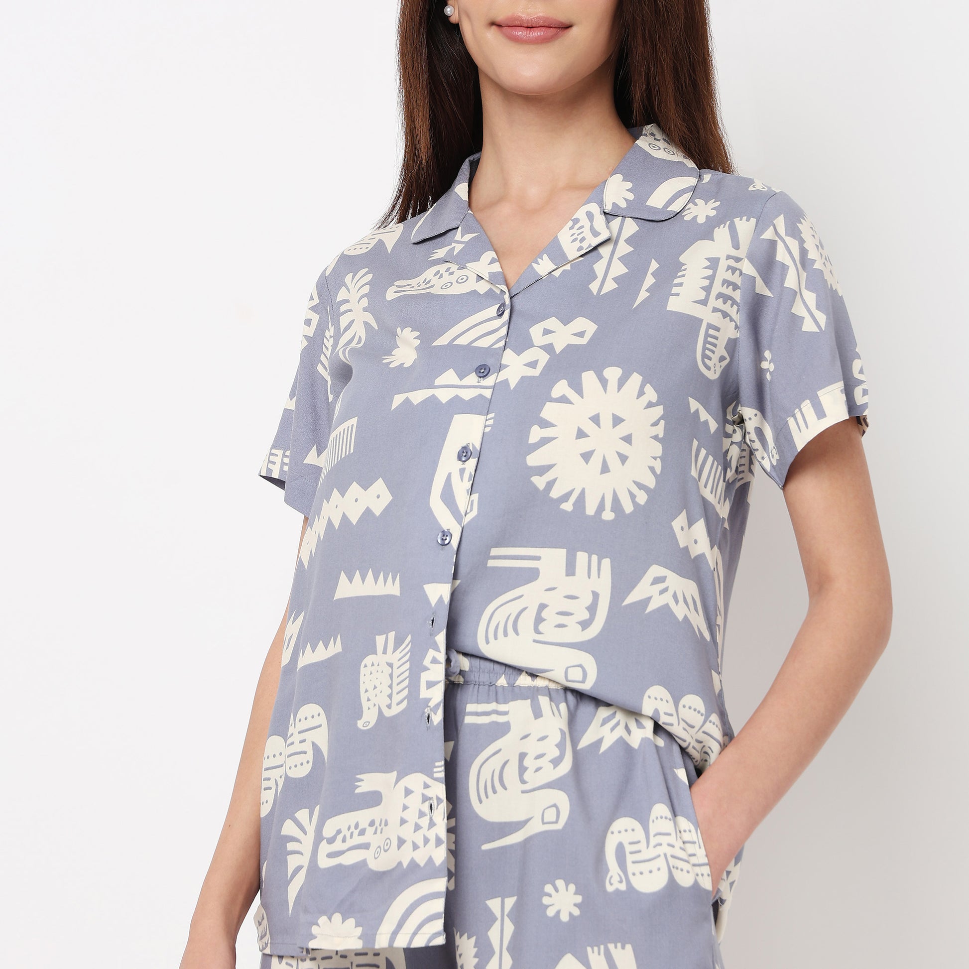 Cotto Printed Shirt with Short Sleepwear Sets
