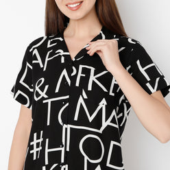 Regular Fit Printed Lapel Collar Shirt with Pyjama Set