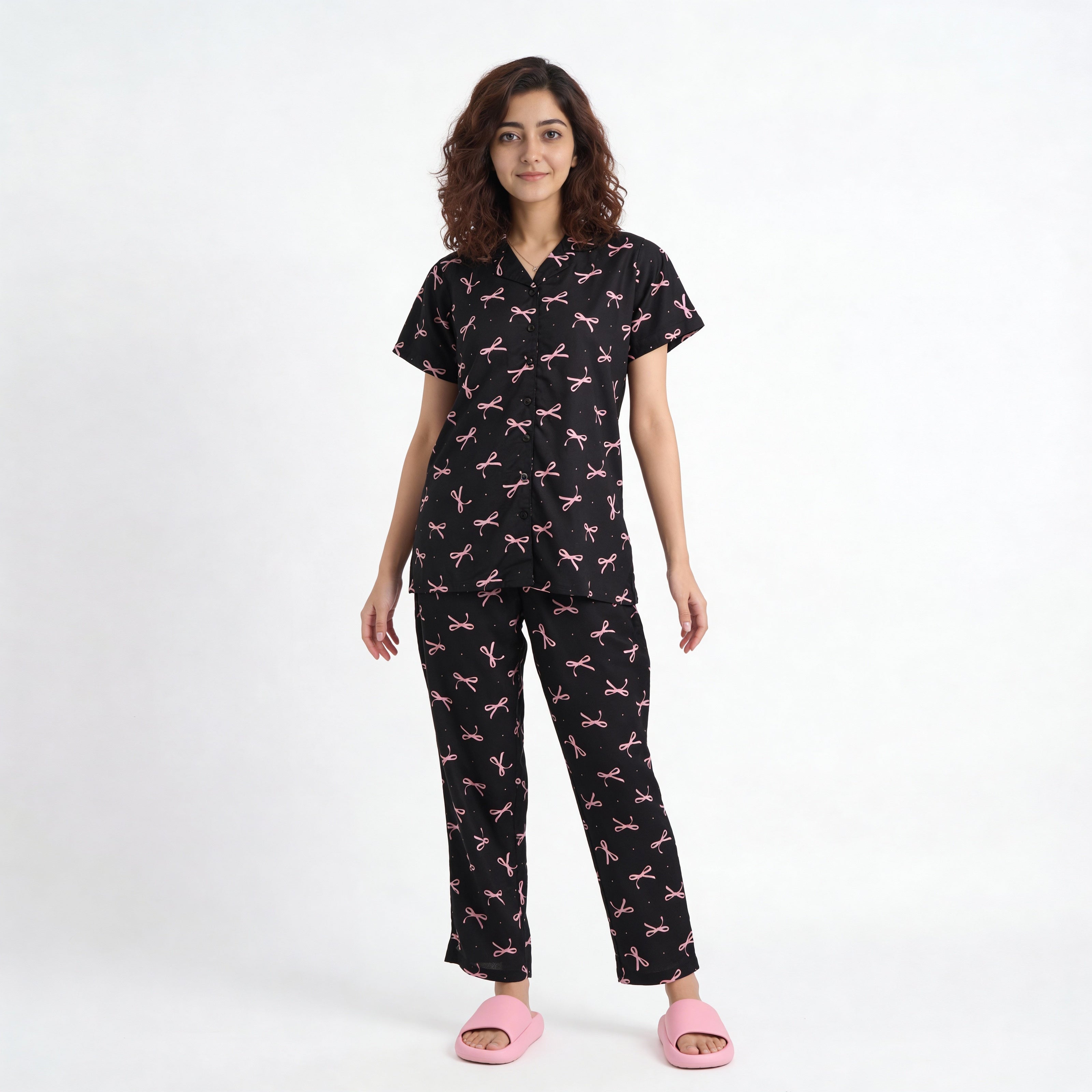 Printed Camp Collar Shirt with Pyjama Set