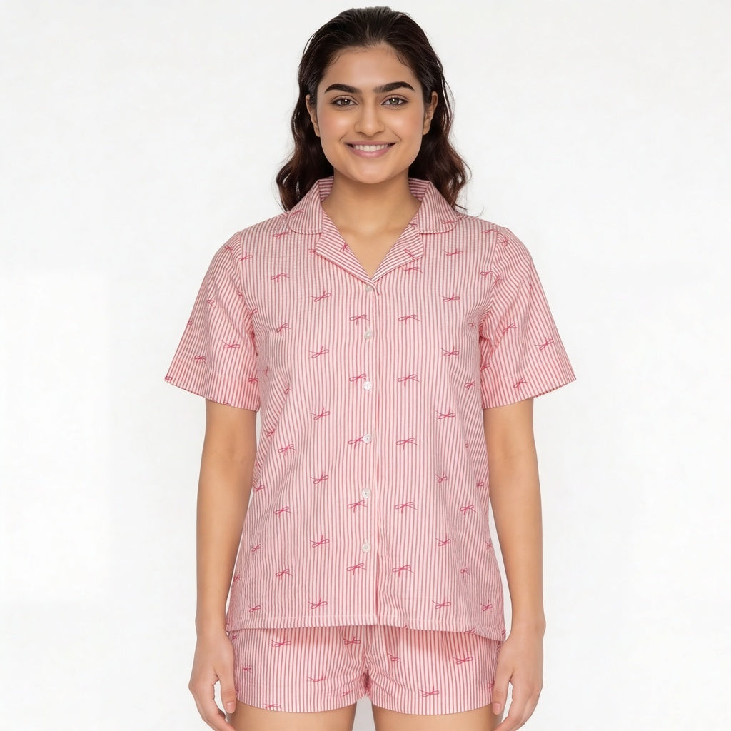 Cotton Printed Top with Shorts Sleepwear Set