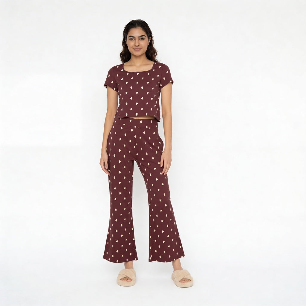 Cotton Printed Top with Pyjama Sleepwear Set