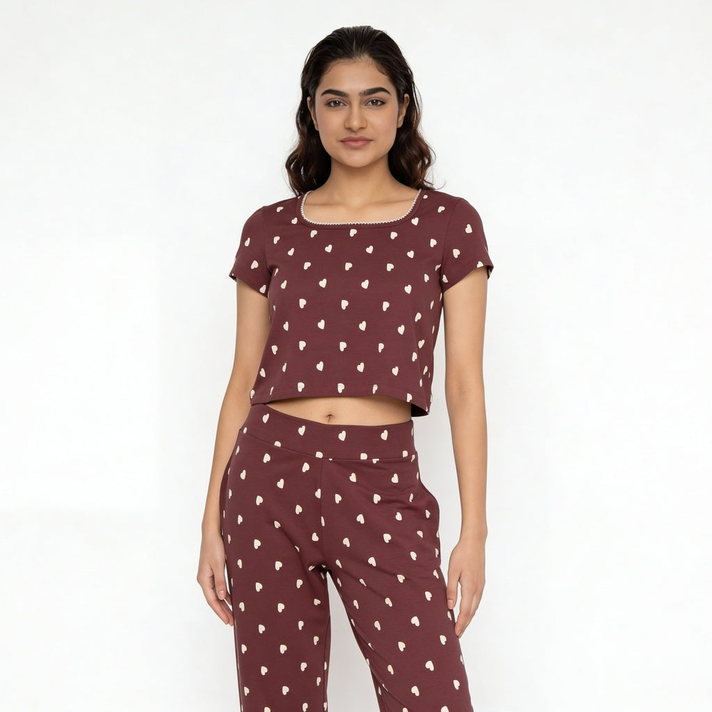 Cotton Printed Top with Pyjama Sleepwear Set
