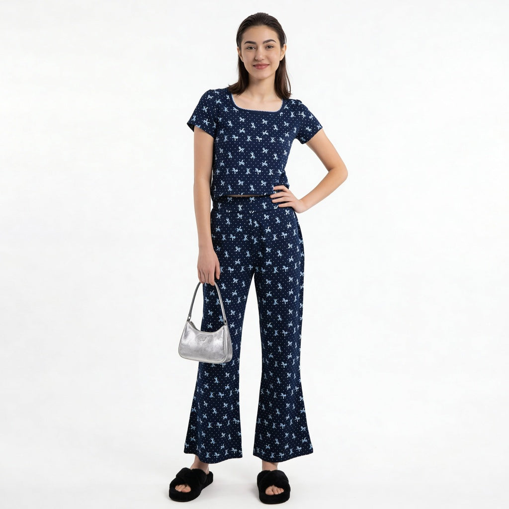 Cotton Printed Top with Pyjama Sleepwear Set