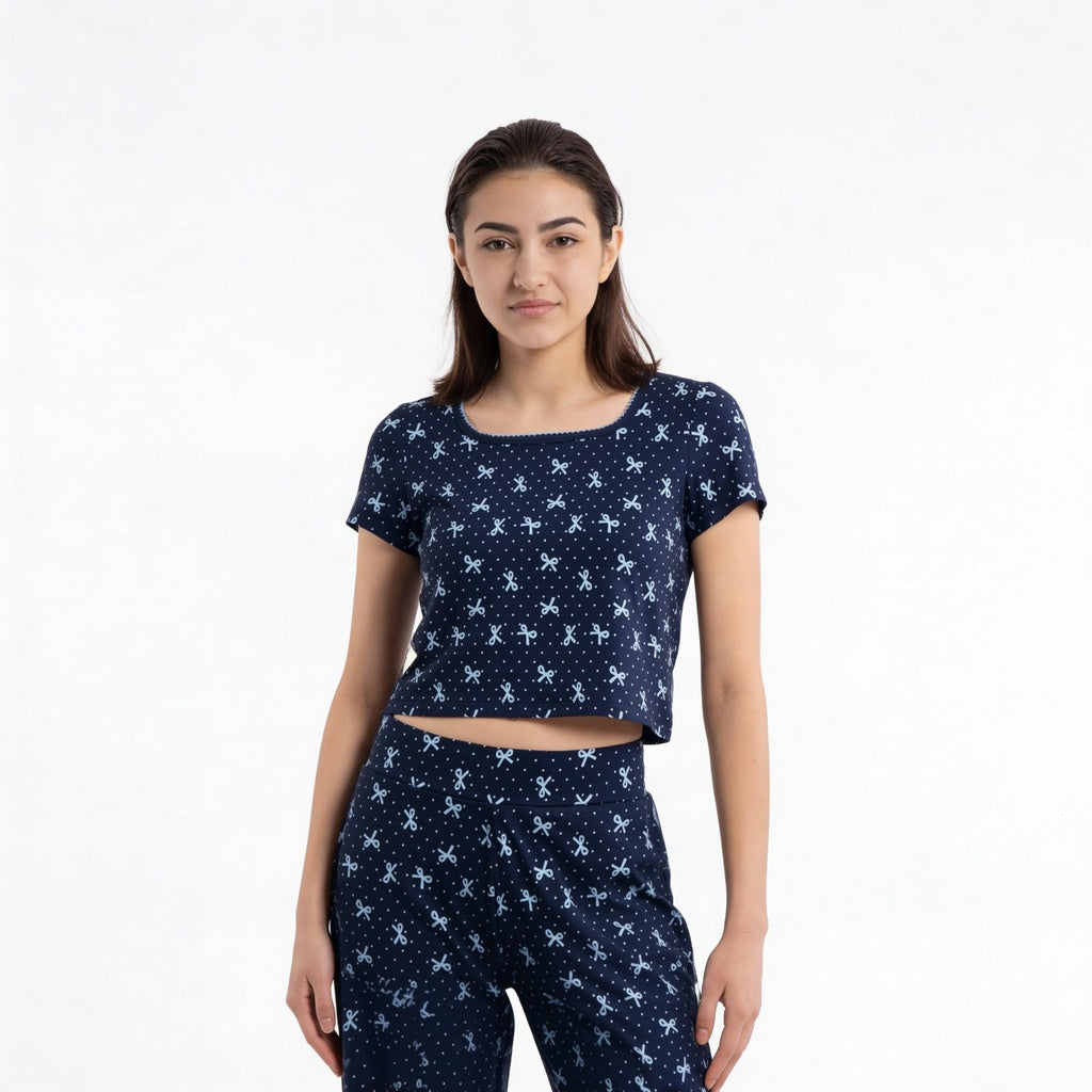Cotton Printed Top with Pyjama Sleepwear Set