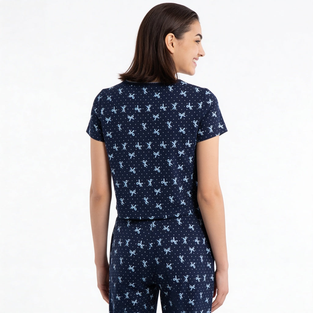 Cotton Printed Top with Pyjama Sleepwear Set