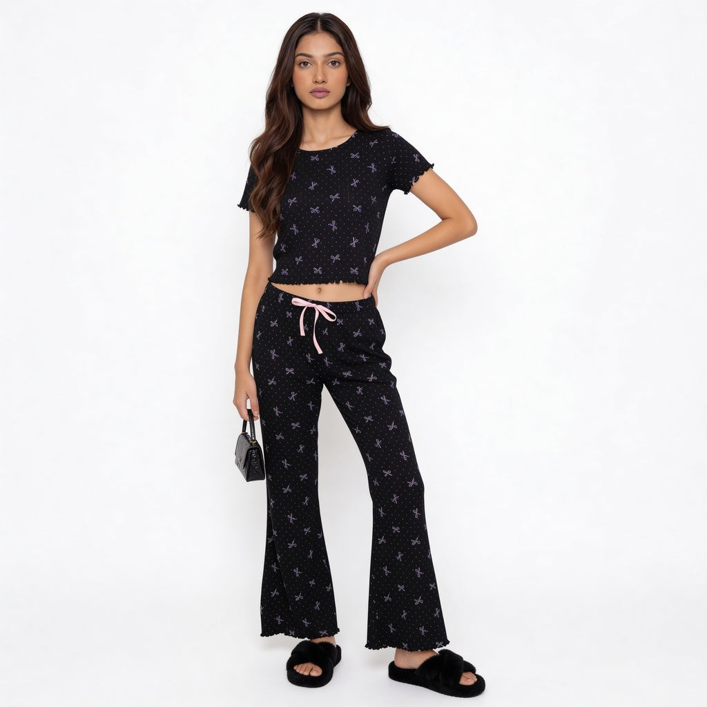 Cotton Printed Top with Pyjama Sleepwear Set