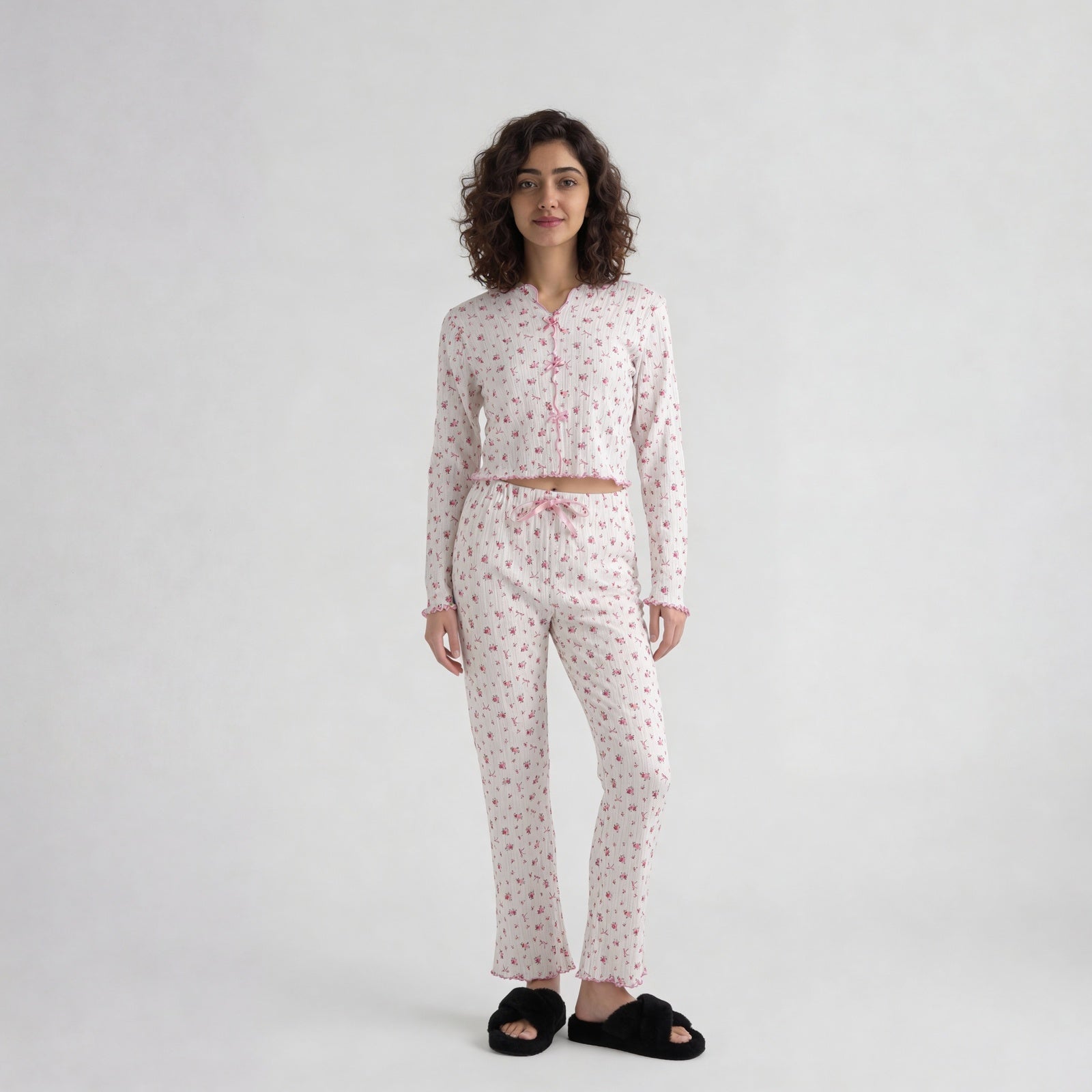 Cotton Printed Full Sleeve Top with Pyjama Sleepwear Set