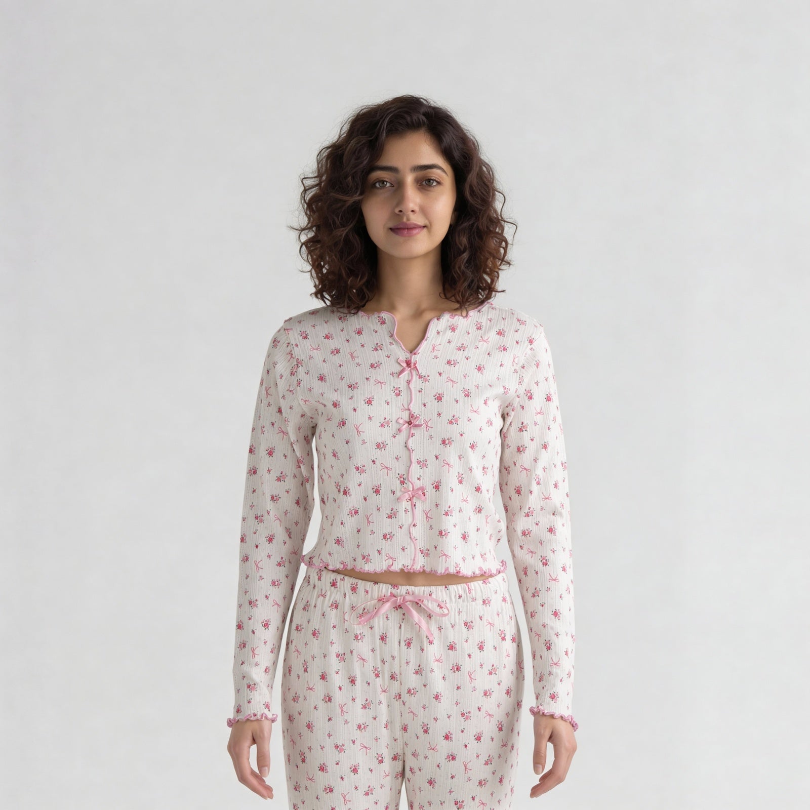 Cotton Printed Full Sleeve Top with Pyjama Sleepwear Set