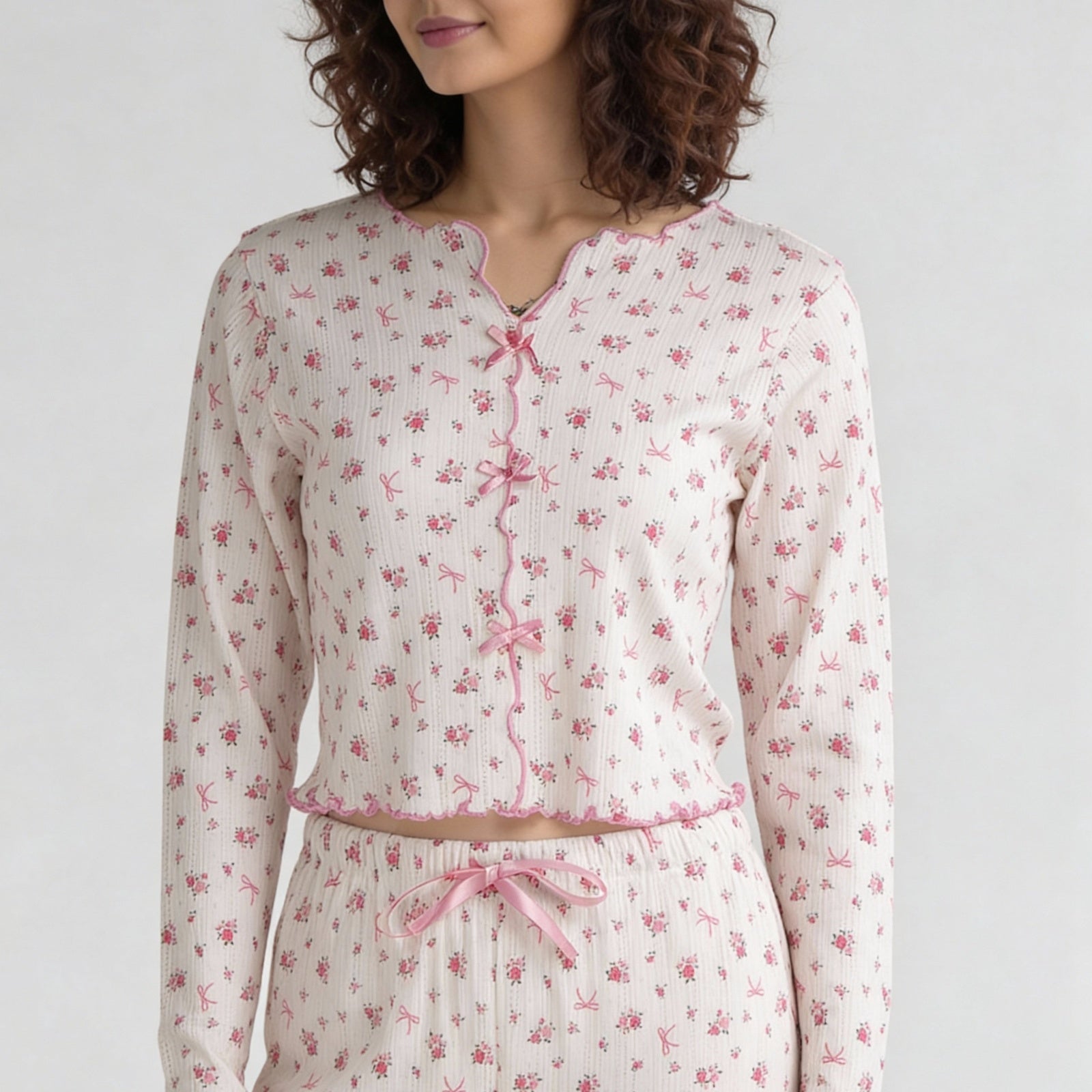 Cotton Printed Full Sleeve Top with Pyjama Sleepwear Set