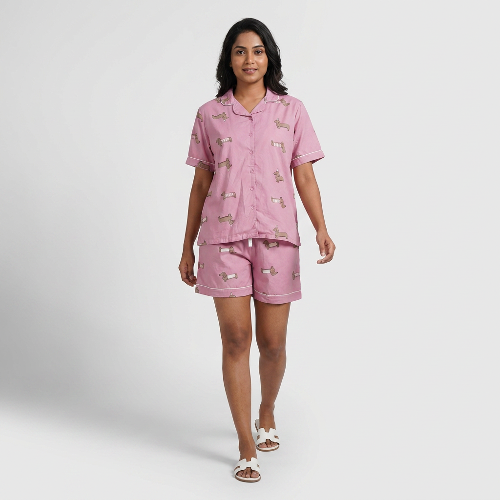 Printed Shirt with Shorts Sleepwear Set