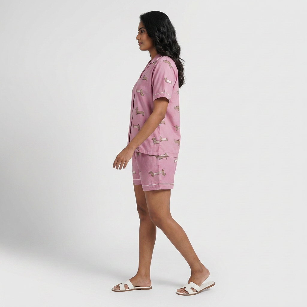 Printed Shirt with Shorts Sleepwear Set