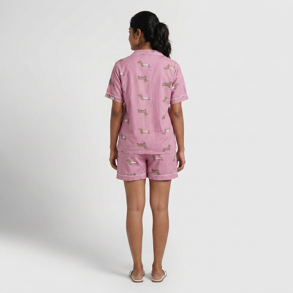 Printed Shirt with Shorts Sleepwear Set