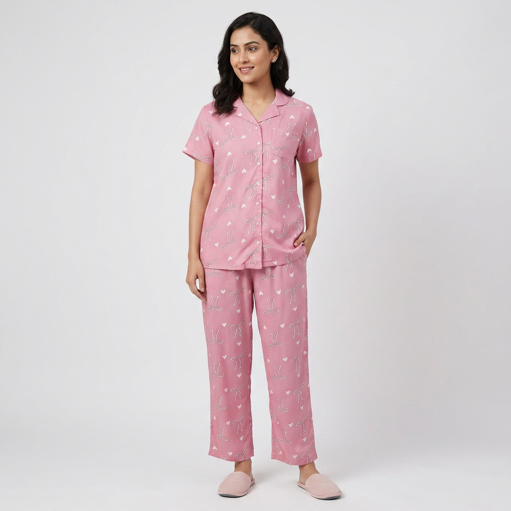 Cotton Printed Shirt with Pyjama Sleepwear Set