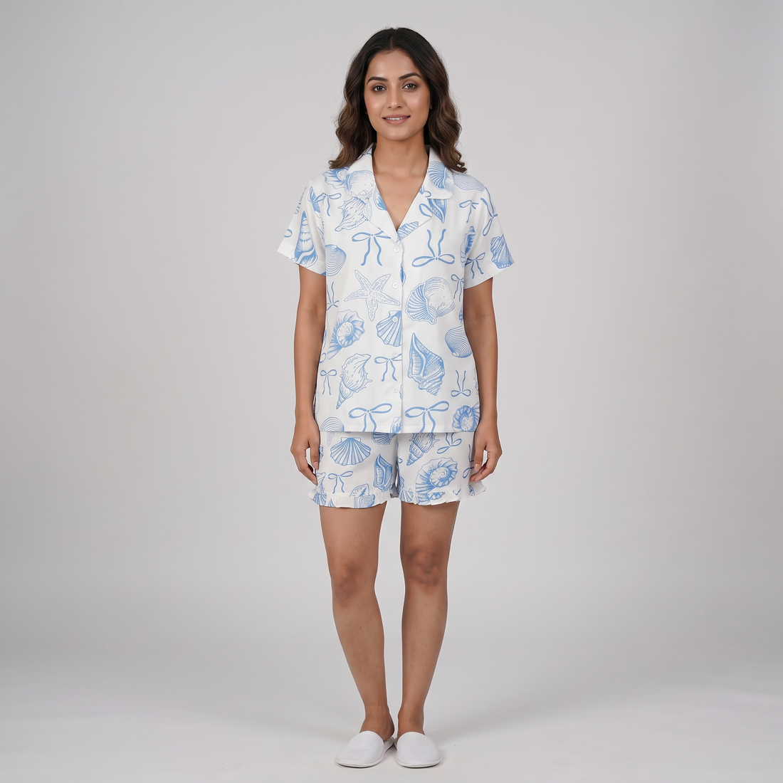 Printed Shirt with Shorts Sleepwear Set