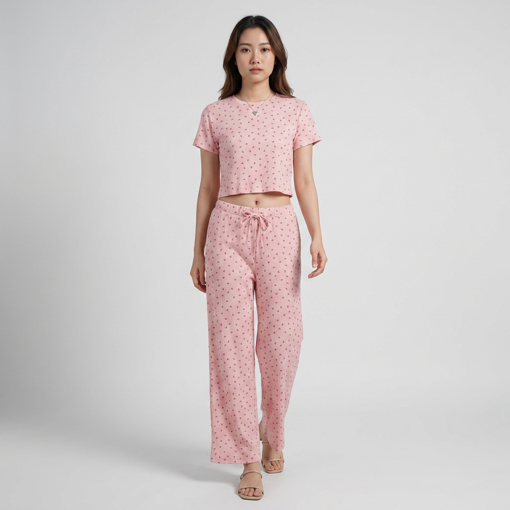 Printed T-Shirt with Pyjama Sleepwear Set