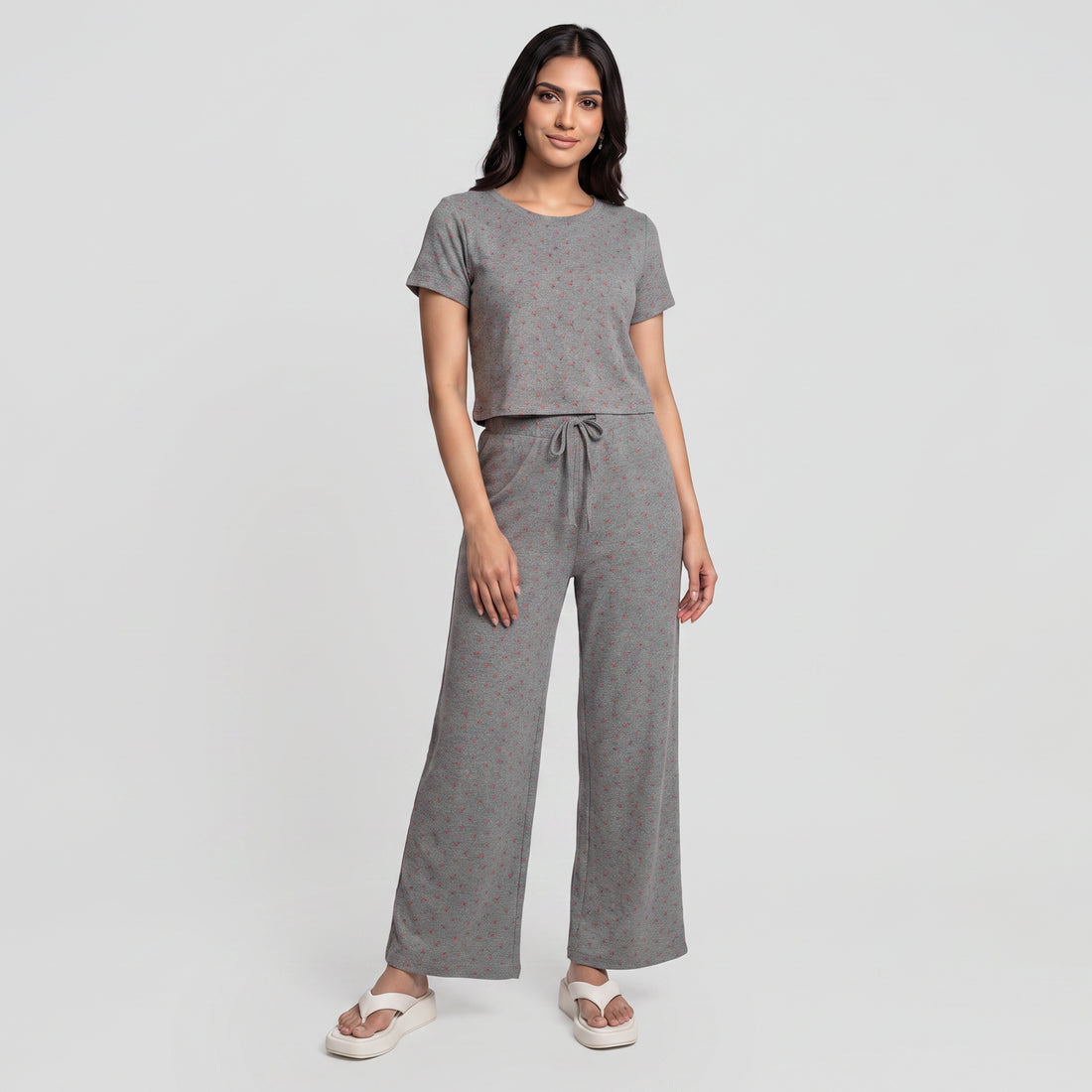 Printed Top with Pyjama Sleepwear Set