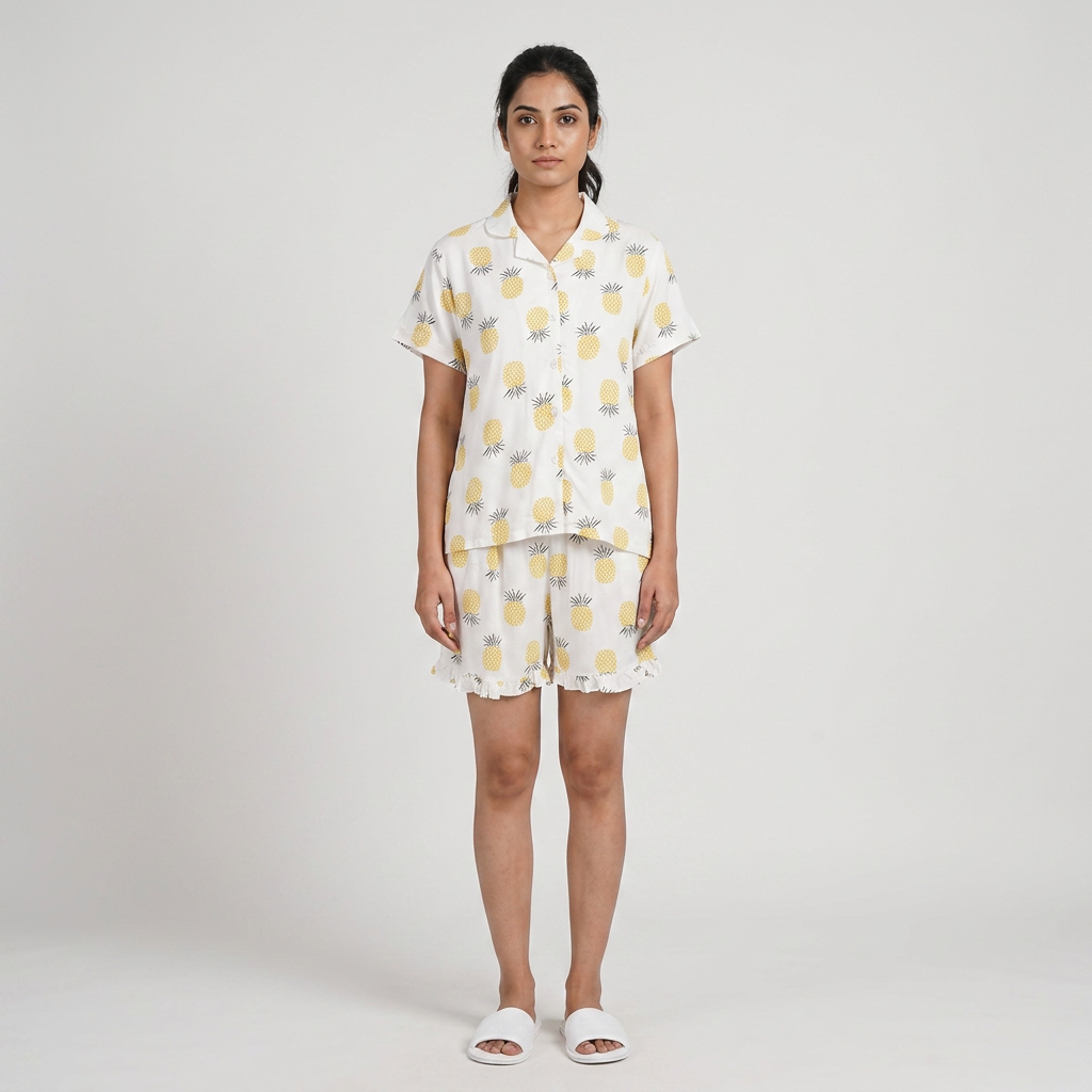 Printed Shirt with Shorts Sleepwear Set