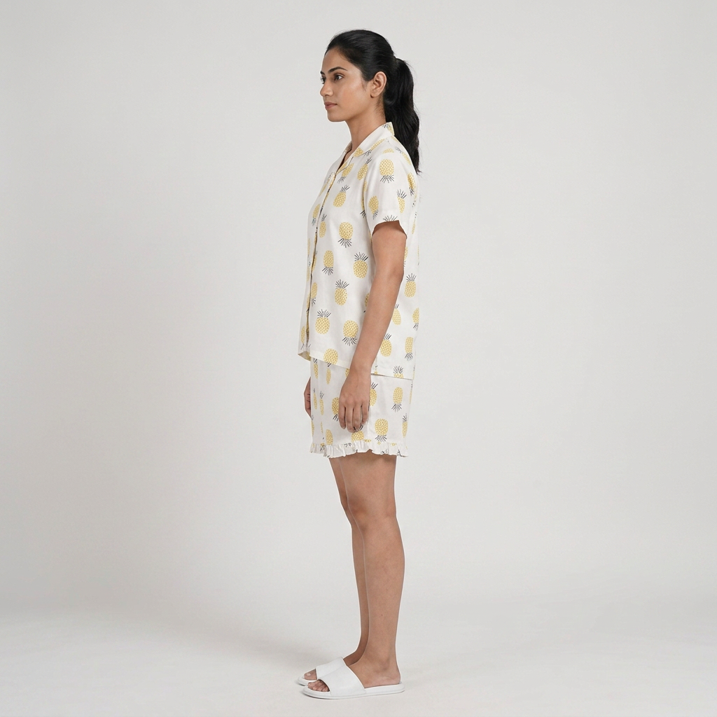Printed Shirt with Shorts Sleepwear Set