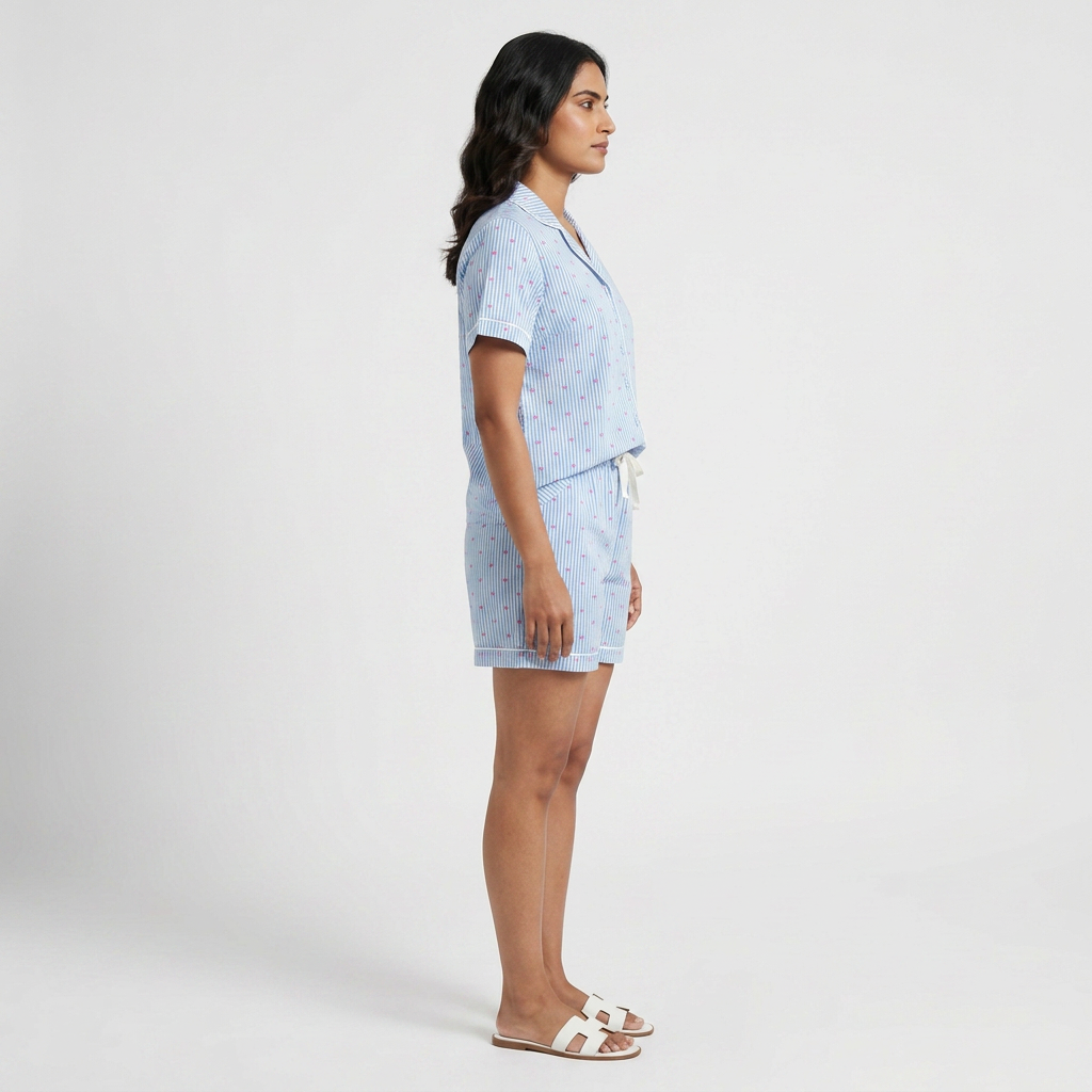 Cotton Striped Shirt with Shorts Sleepwear Set