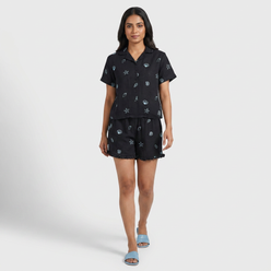 Cotton Embroiderd Shirt with Shorts Sleepwear Set