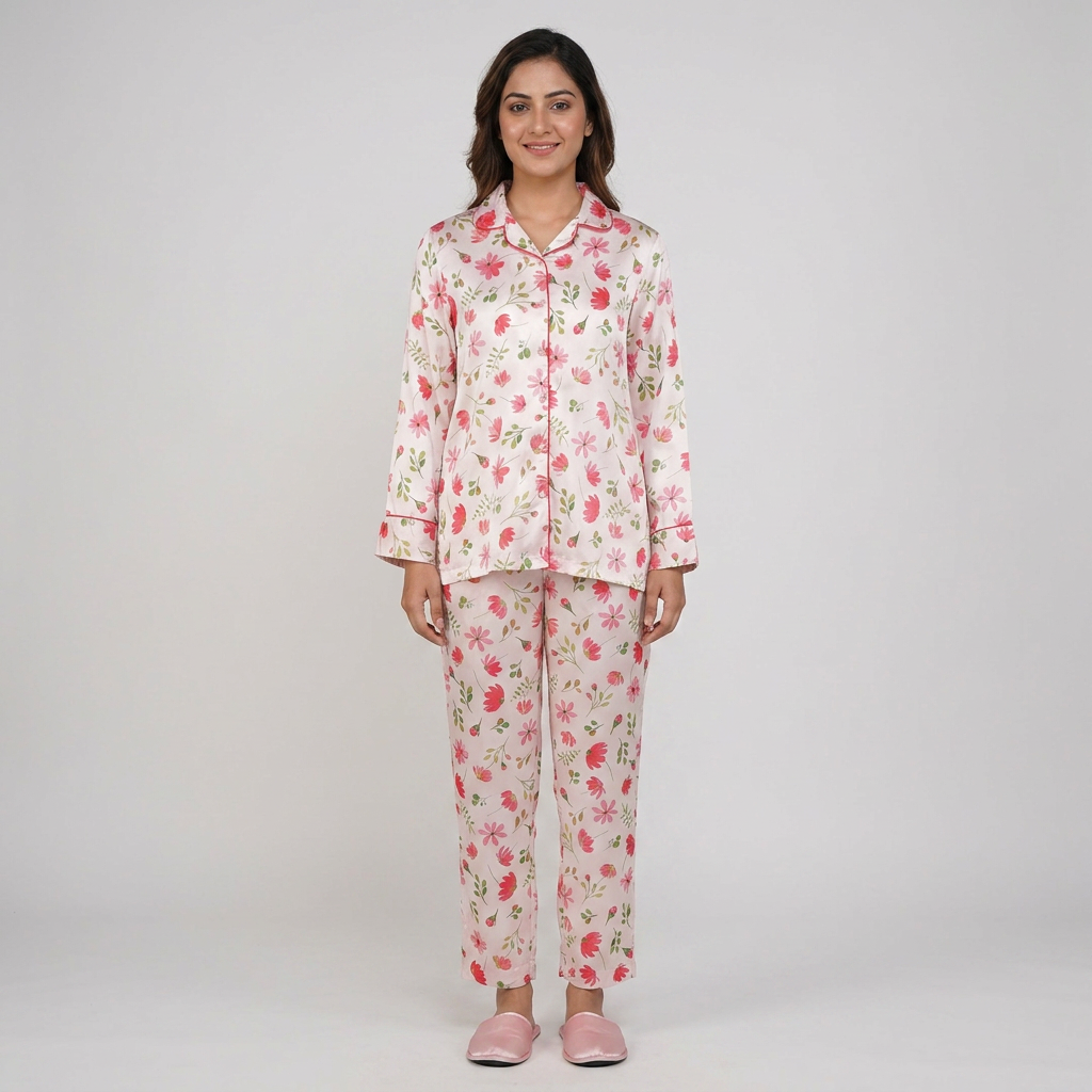 Digital Print Shirt with Pyjama Sleepwear Set
