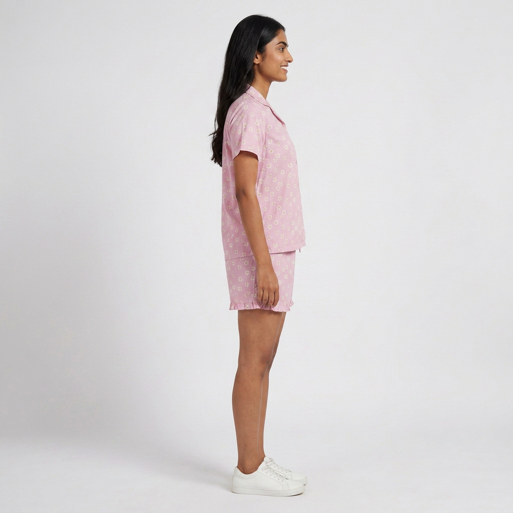 Printed Shirt with Shorts Sleepwear Set
