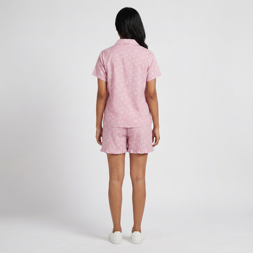 Printed Shirt with Shorts Sleepwear Set