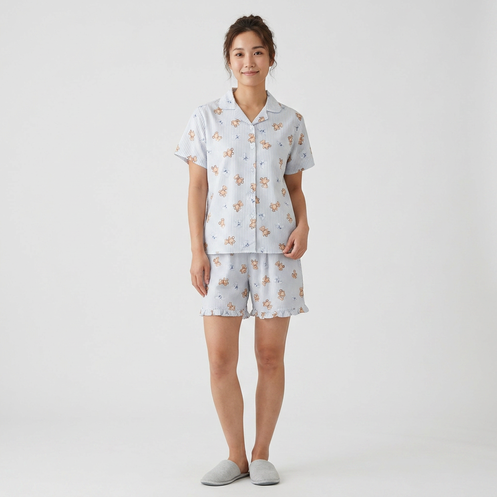 Printed Shirt with Shorts Sleepwear Set