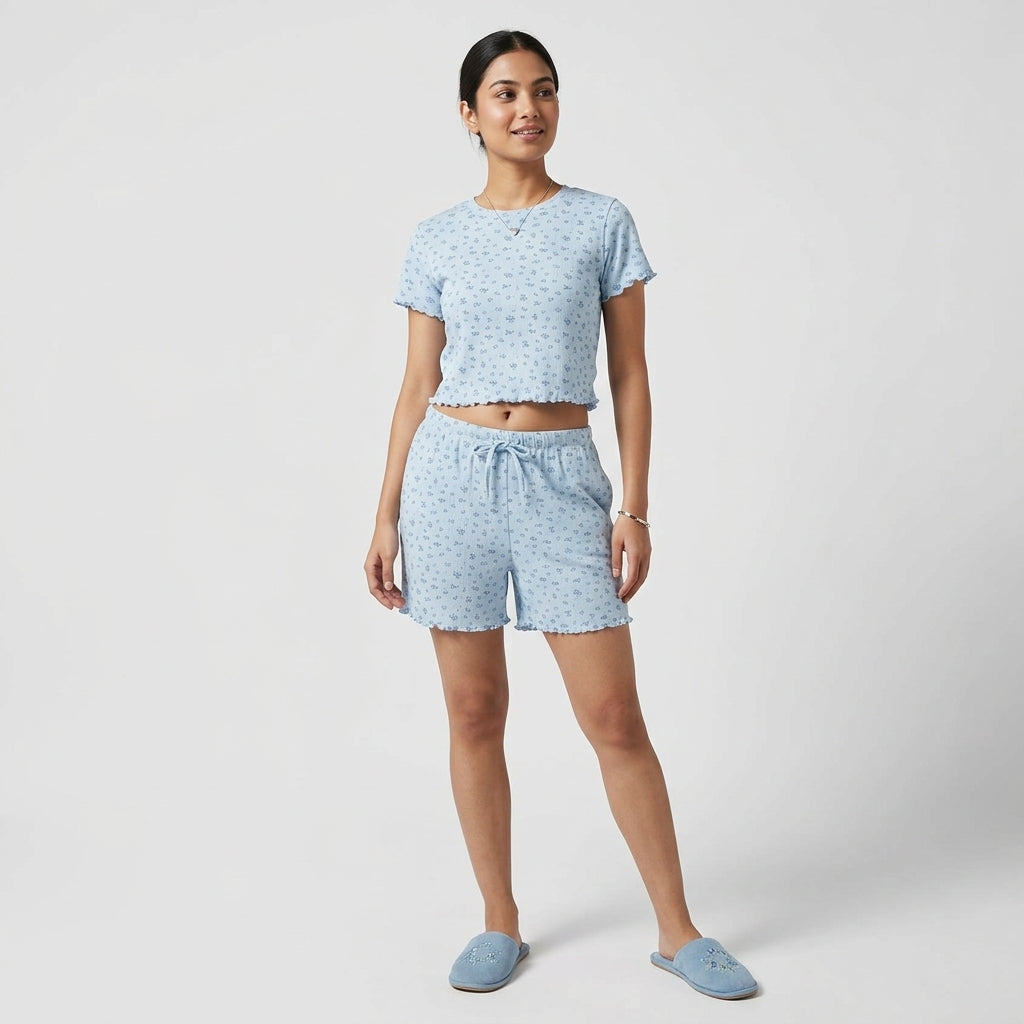 Printed Sleep T-Shirt with Short Set