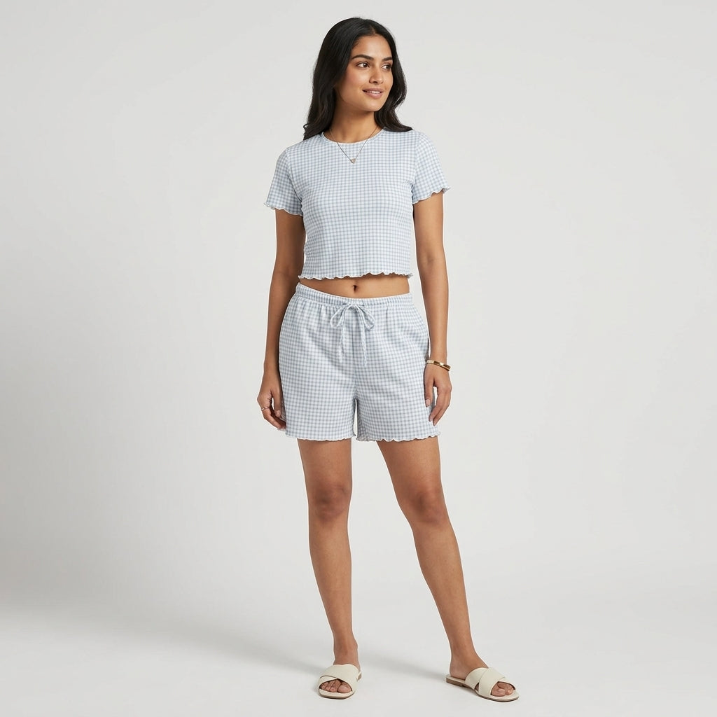 Checkered Top with Short Set