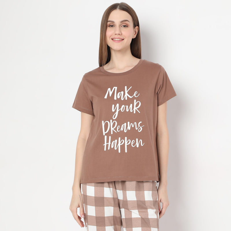 Text Print Straight T-Shirt