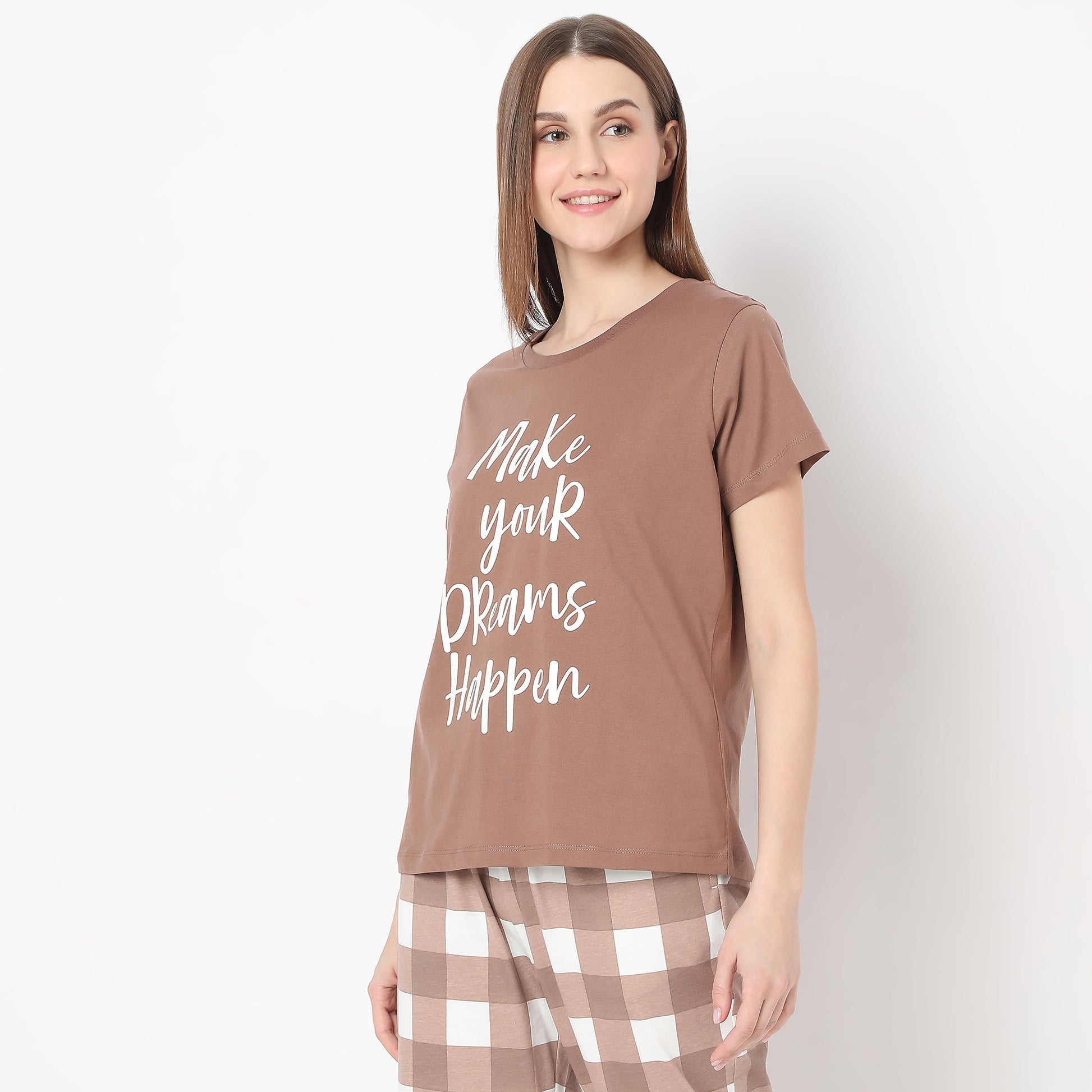 Text Print Straight T-Shirt
