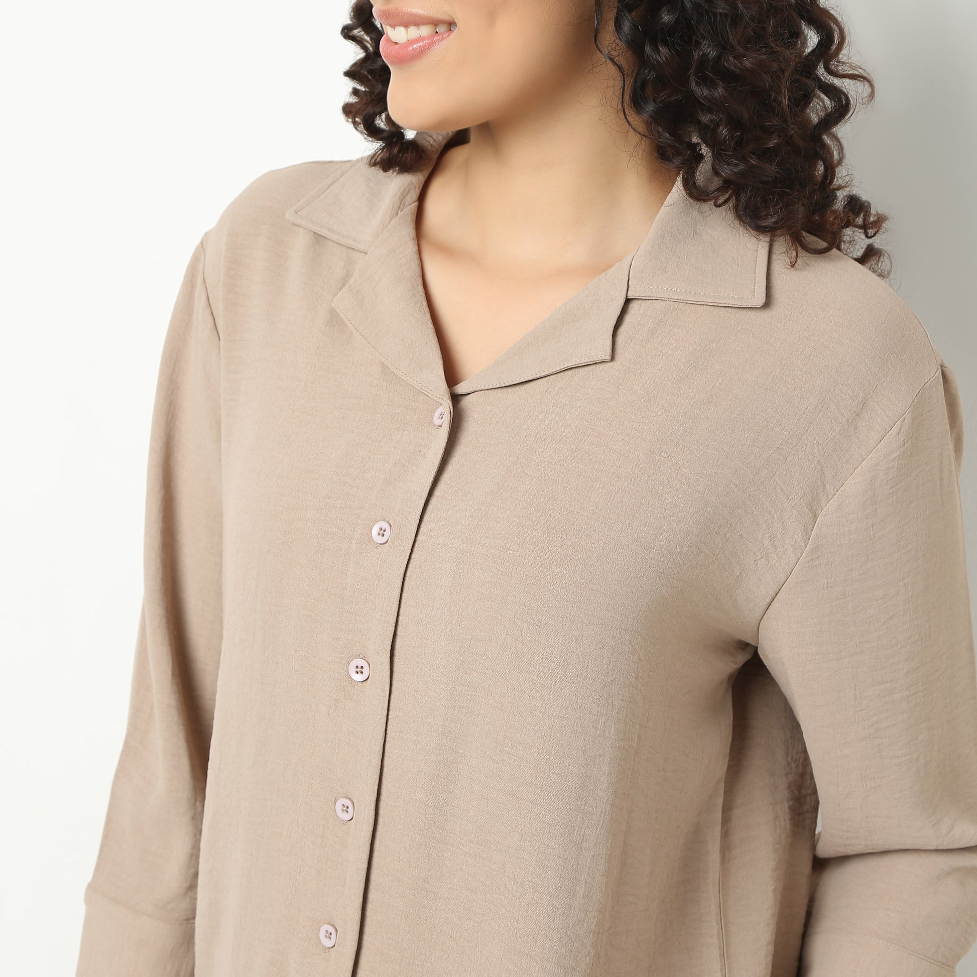 Solid Front Open Loungewear Shirt