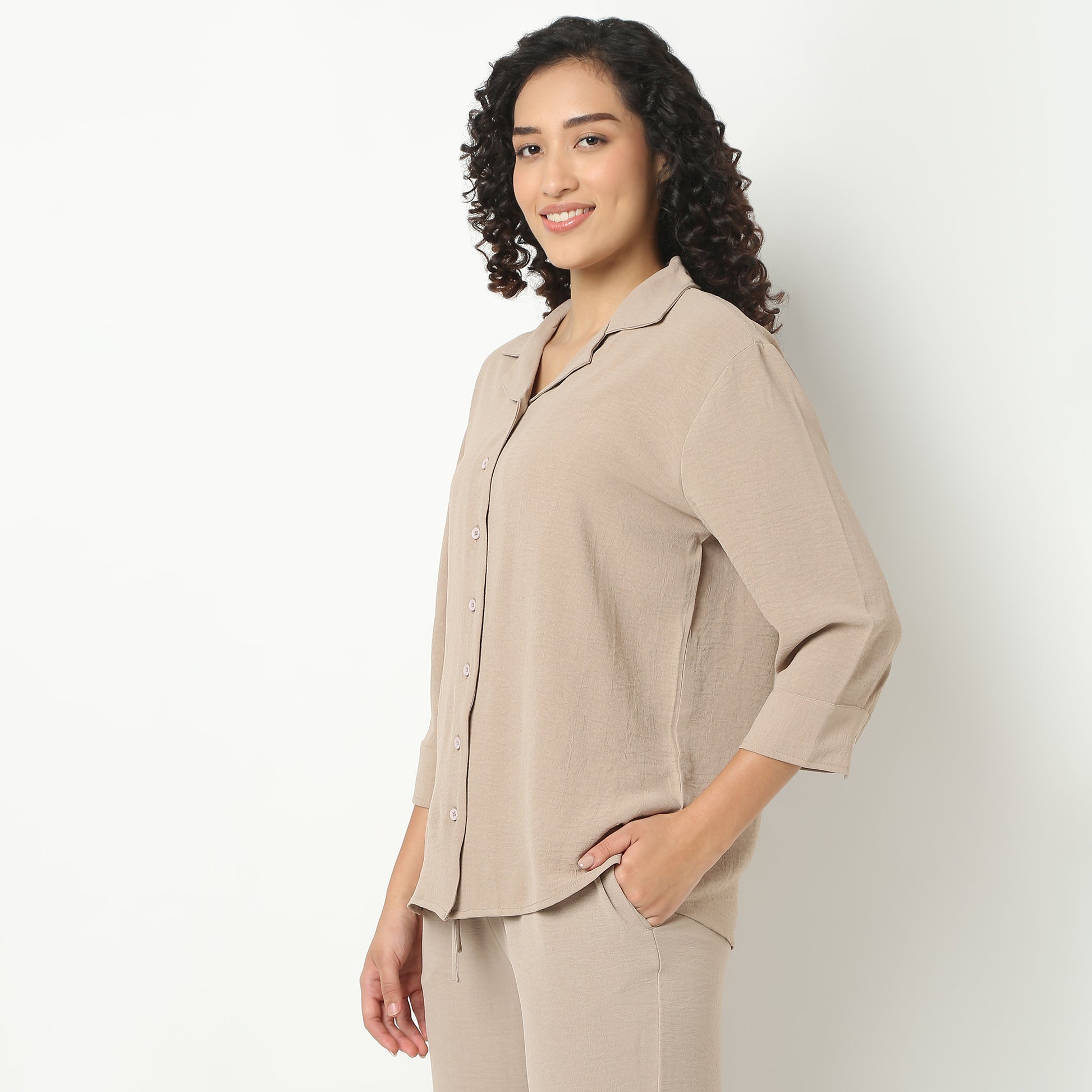 Solid Front Open Loungewear Shirt