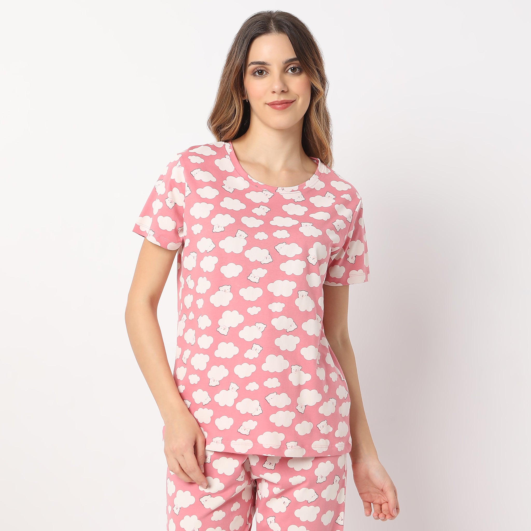 Printed Straight Teddy in Cloud Short Sleeve T-Shirt