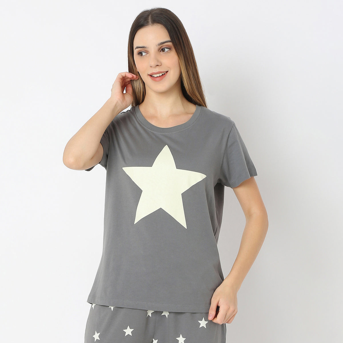 Stars & Moon Print Short Sleeve T-Shirt