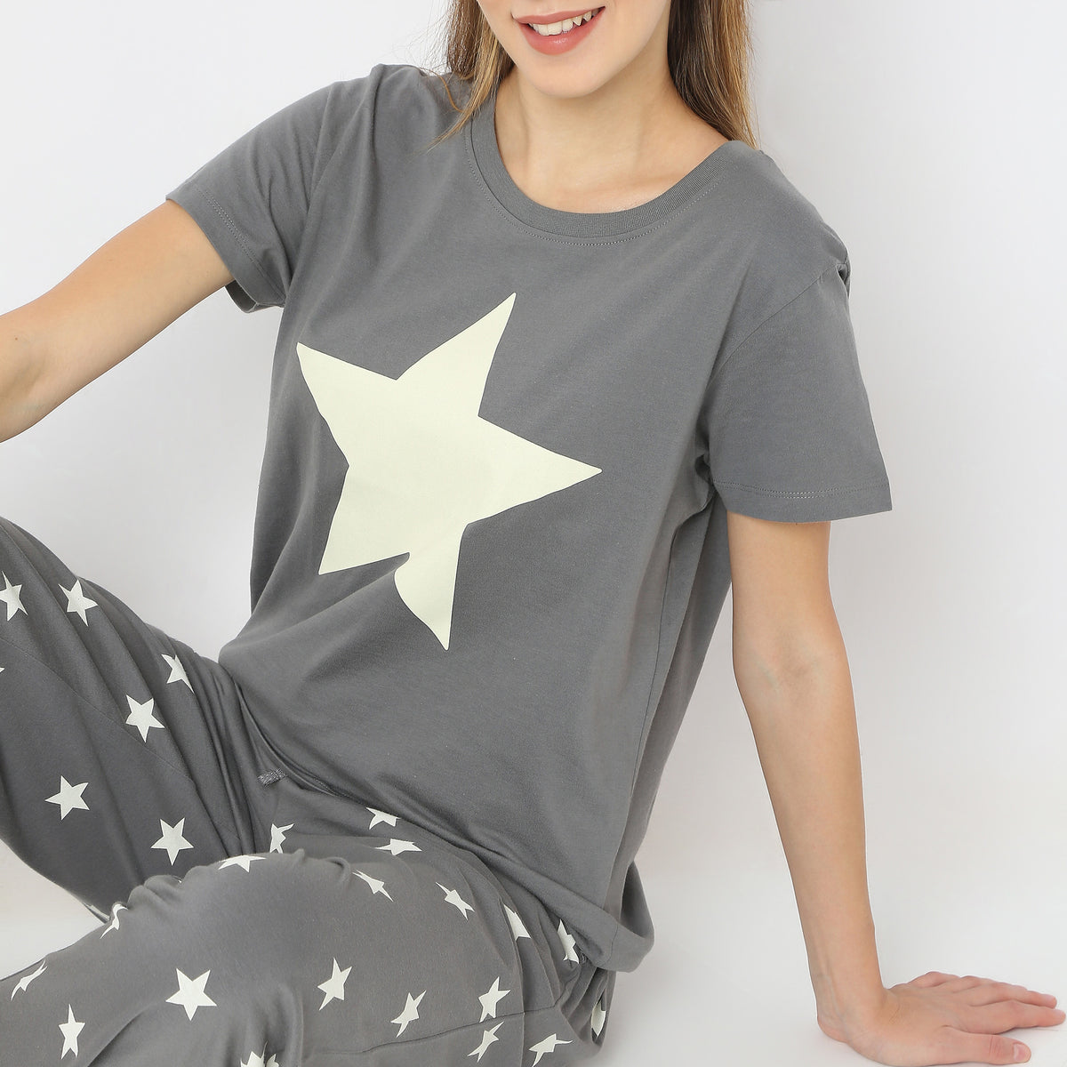 Stars & Moon Print Short Sleeve T-Shirt