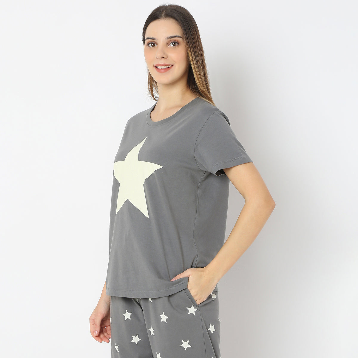 Stars & Moon Print Short Sleeve T-Shirt