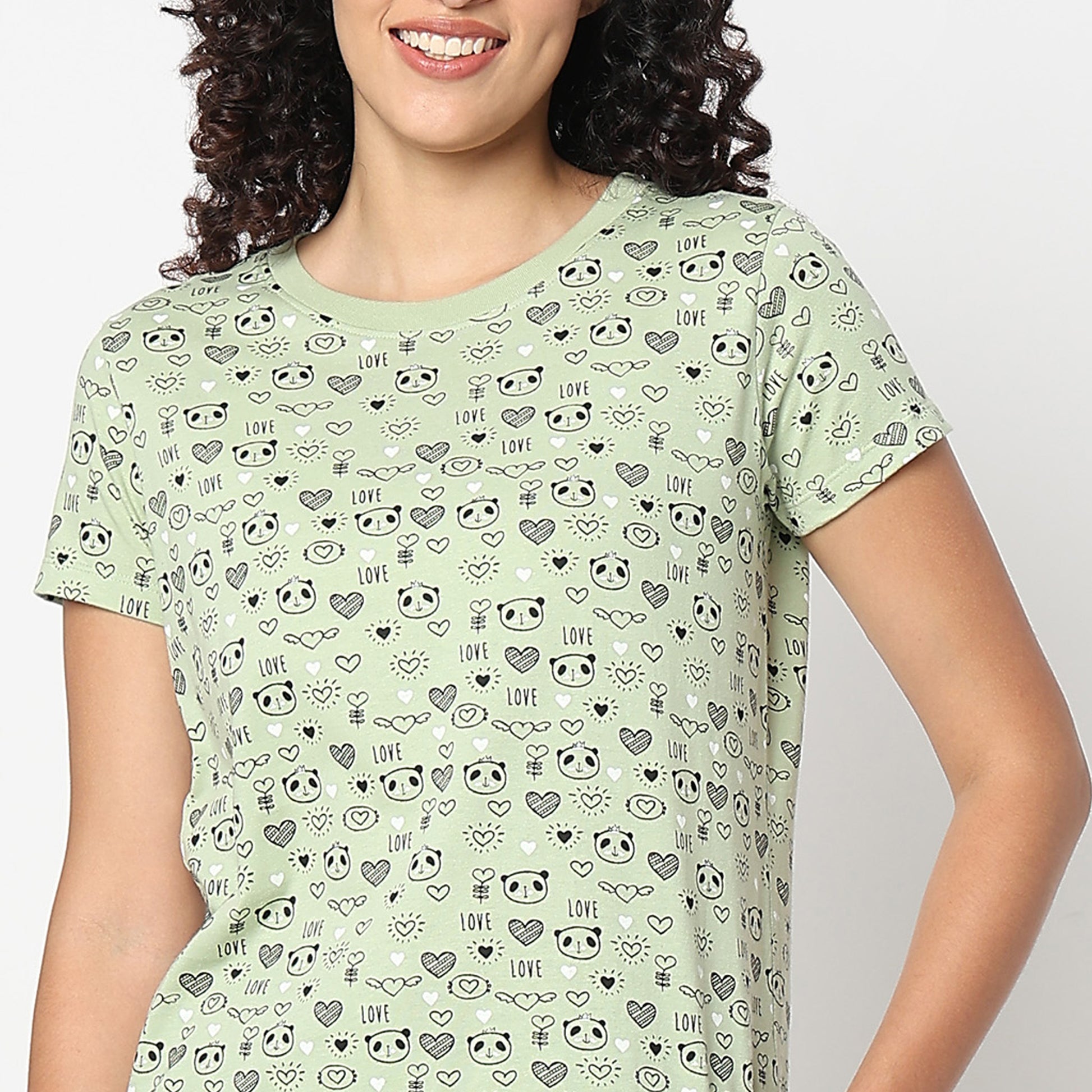 Animal Print Crew Neck Loungewear T-Shirt