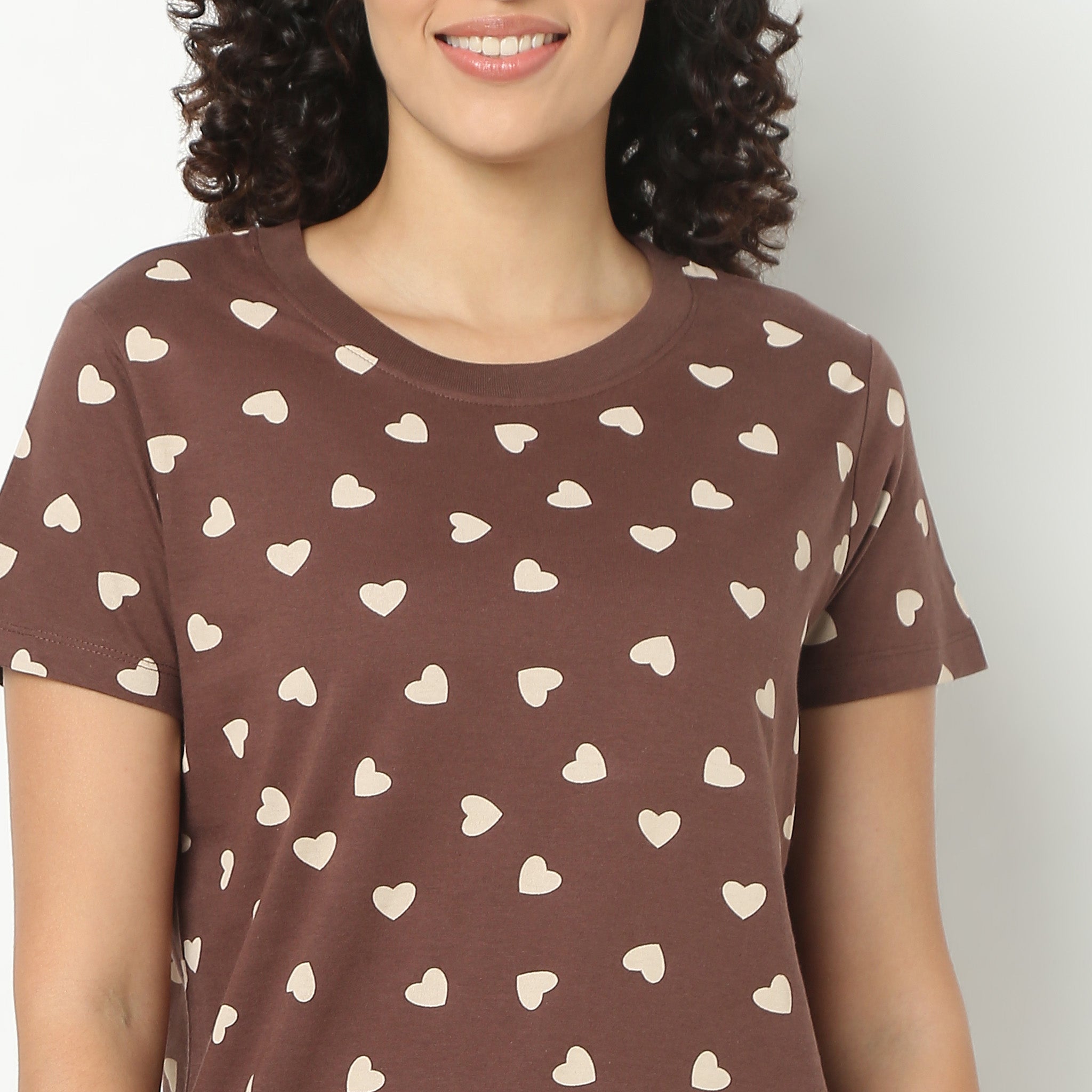 Heart Print Crew Neck Loungewear T-Shirt – Style Union