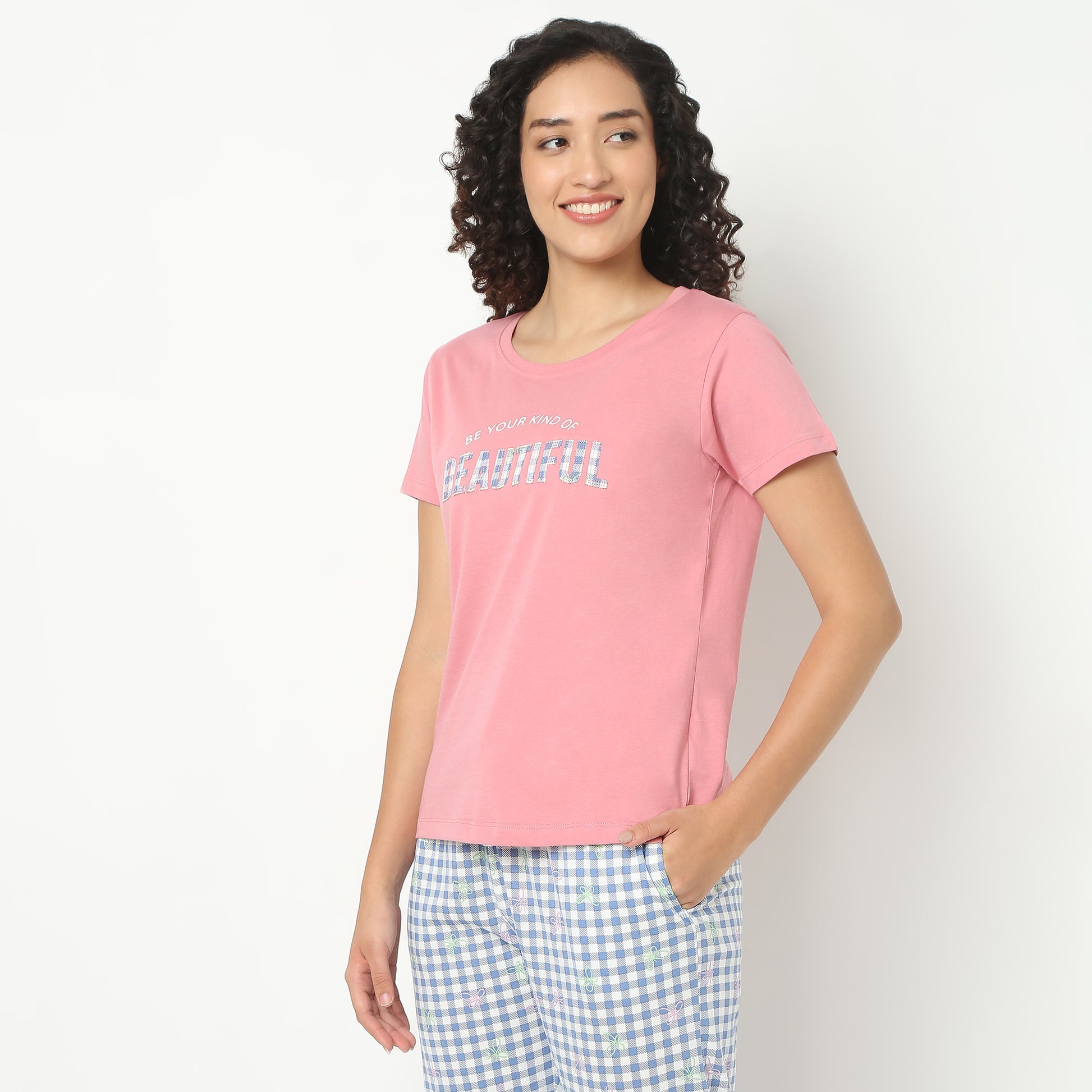 Text Print Crew Neck Loungewear T-Shirt