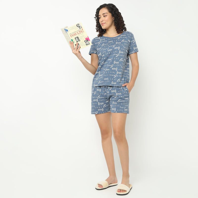 Text Print Crew Neck Loungewear T-Shirt