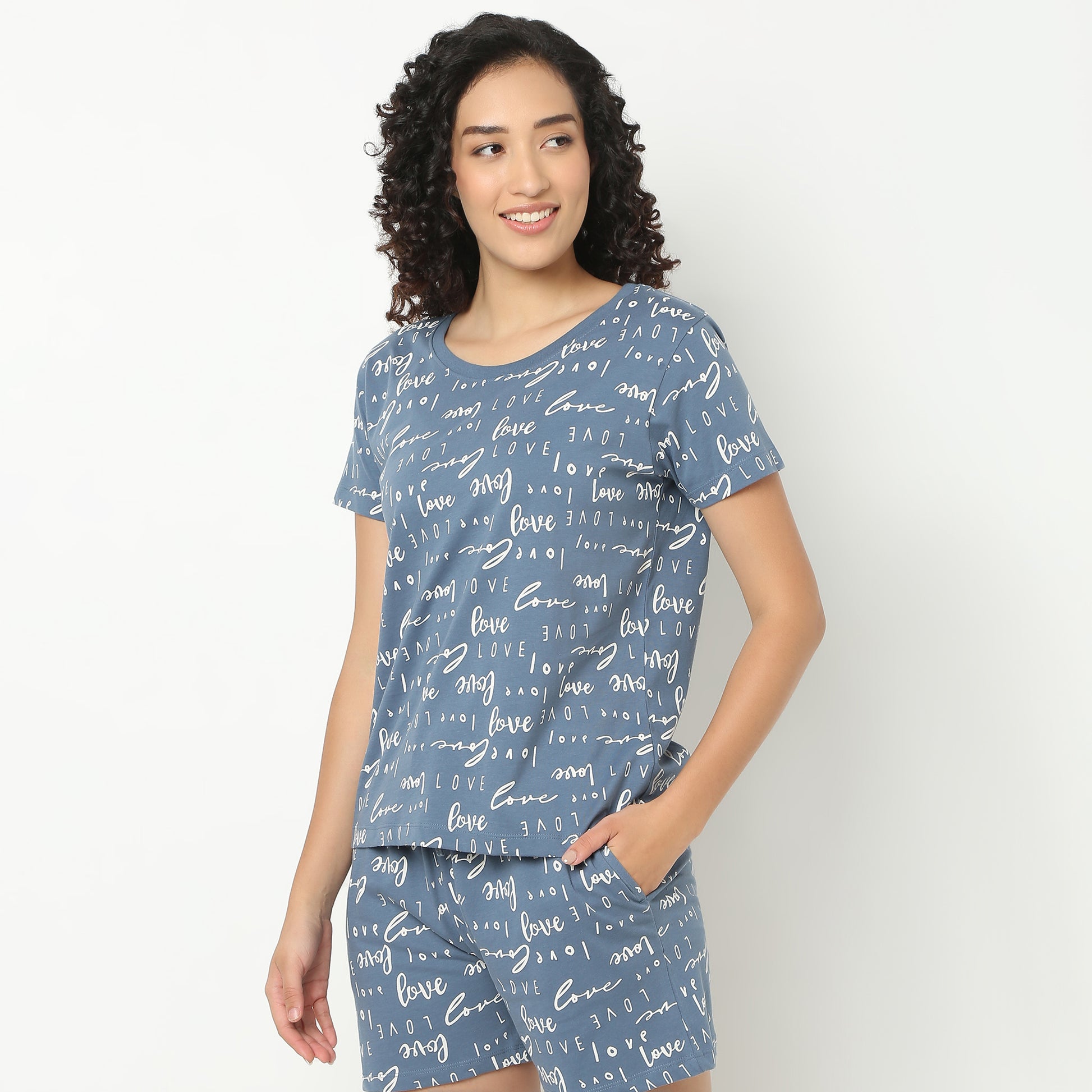 Text Print Crew Neck Loungewear T-Shirt