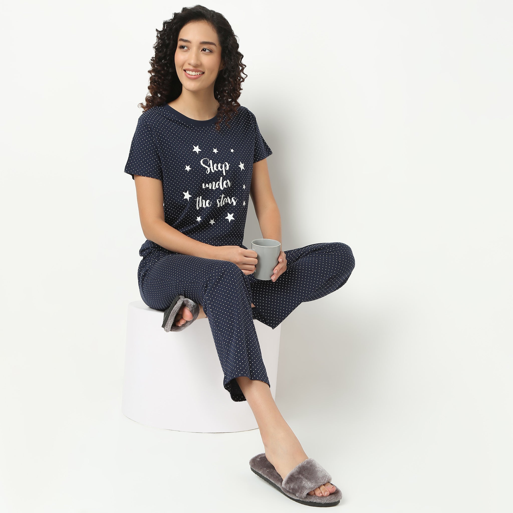 Text Print Round Neck Loungewear T-Shirt