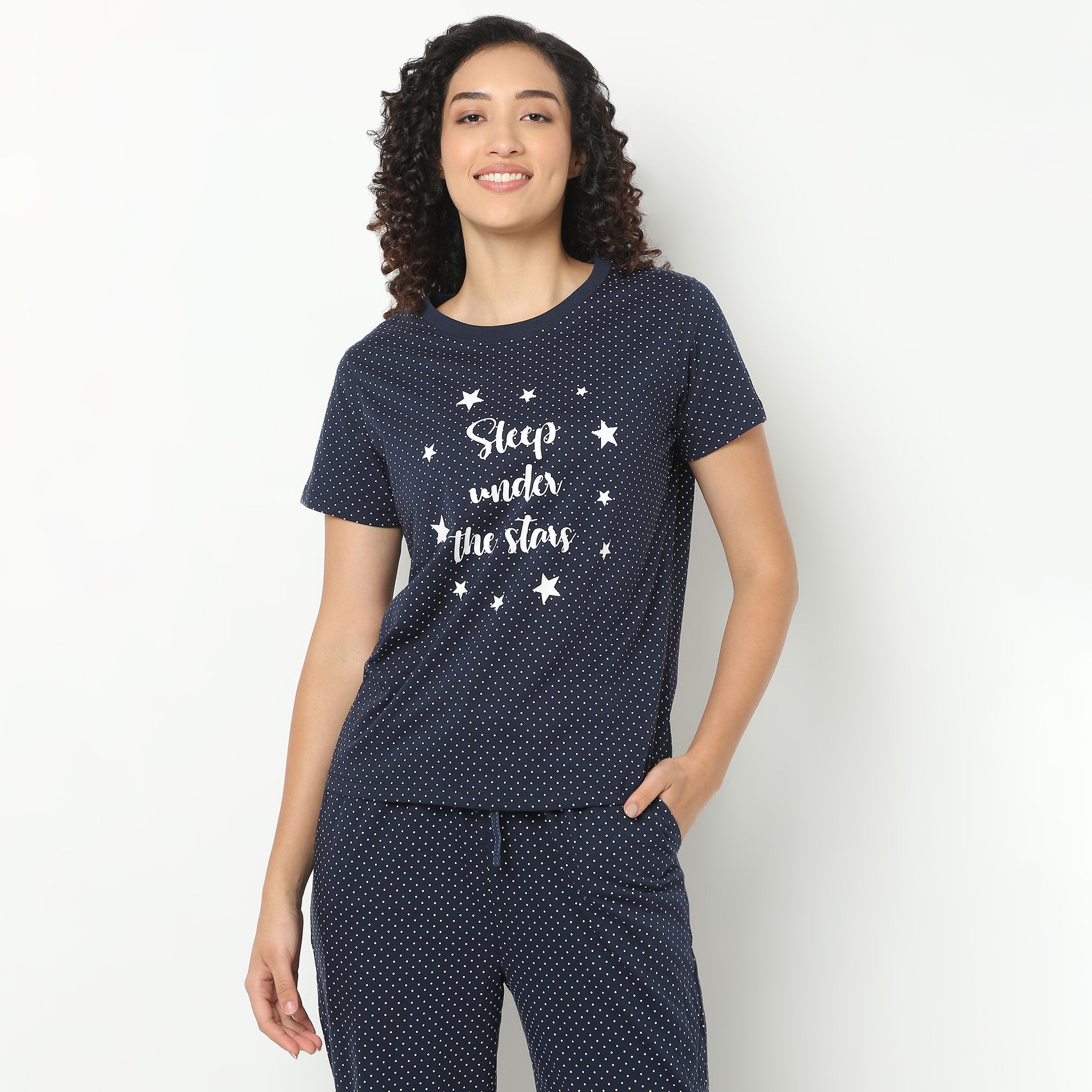 Text Print Round Neck Loungewear T-Shirt
