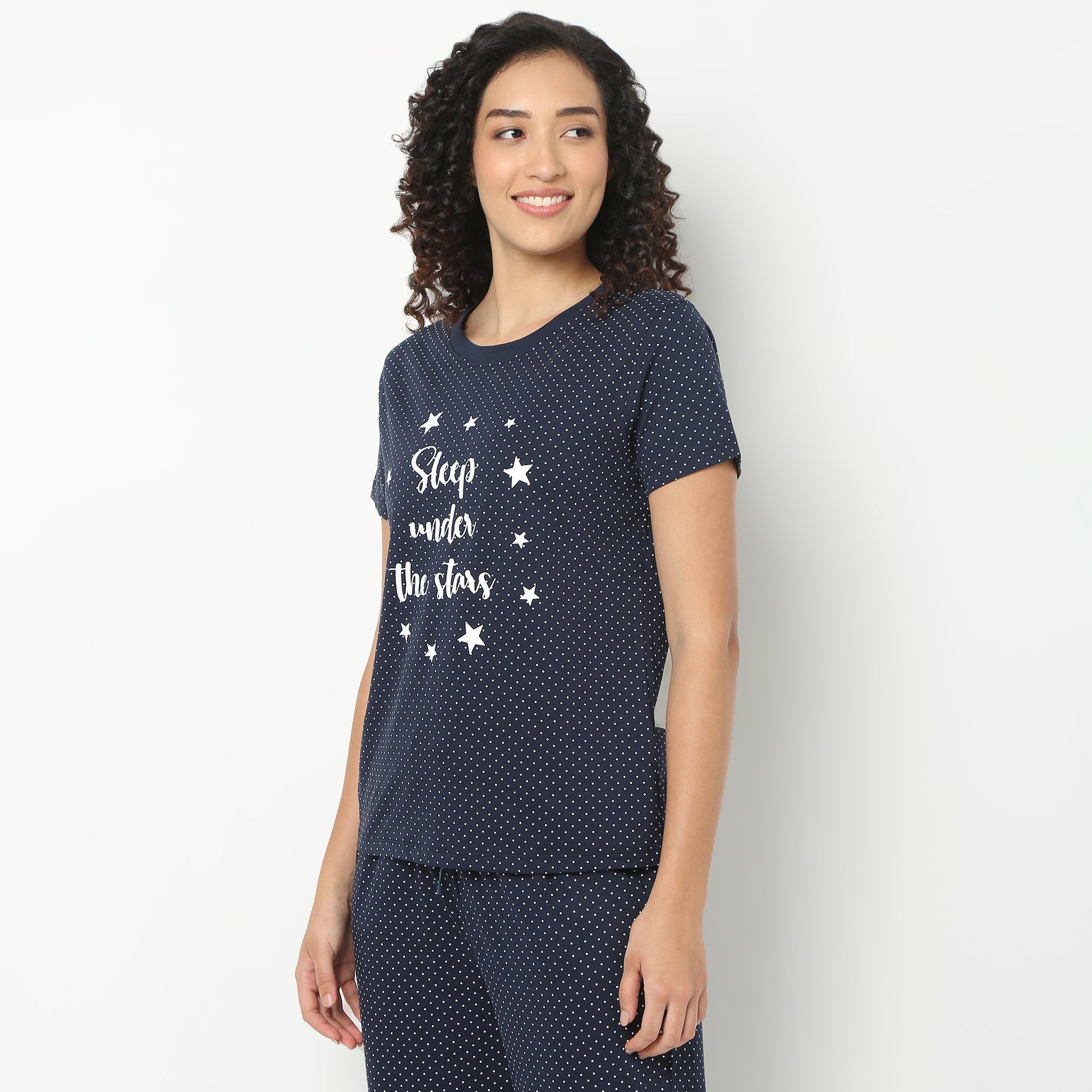 Text Print Round Neck Loungewear T-Shirt